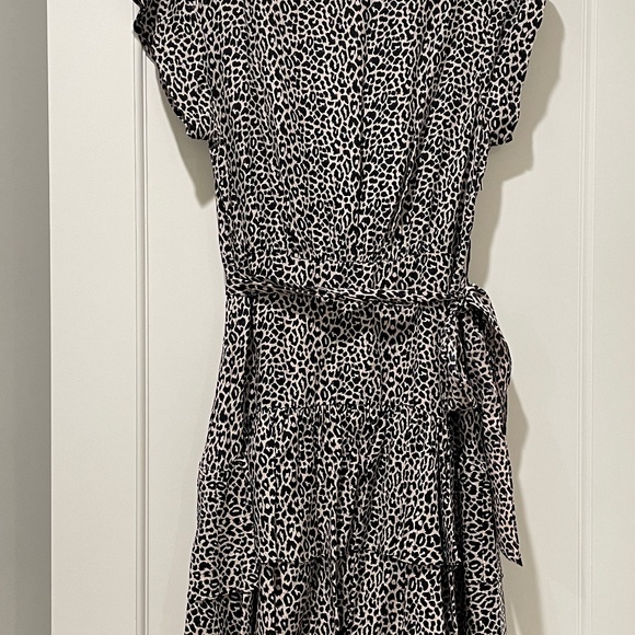 Rebecca Taylor Silk Leopard Print Ruffle Dress in dark Navy Blue - Picture 1 of 4